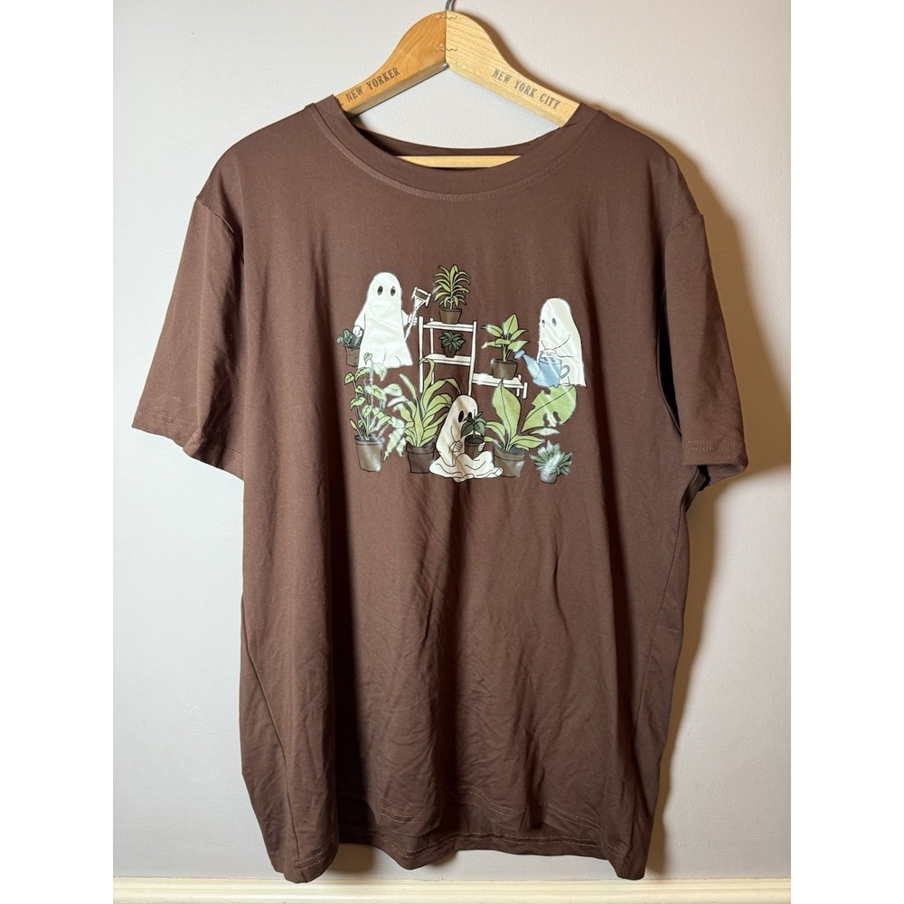 Halloween Plant Garden Ghost Tshirt, Fall Vintage Spooky‎ brown size large